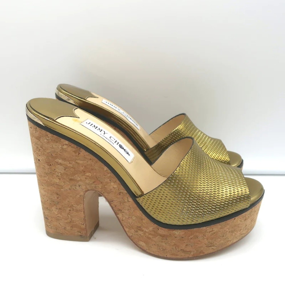 Jimmy Choo Deedee 125 Cork Platform Sandals Gold Metallic Leather Size 36 NEW - Picture 2 of 12